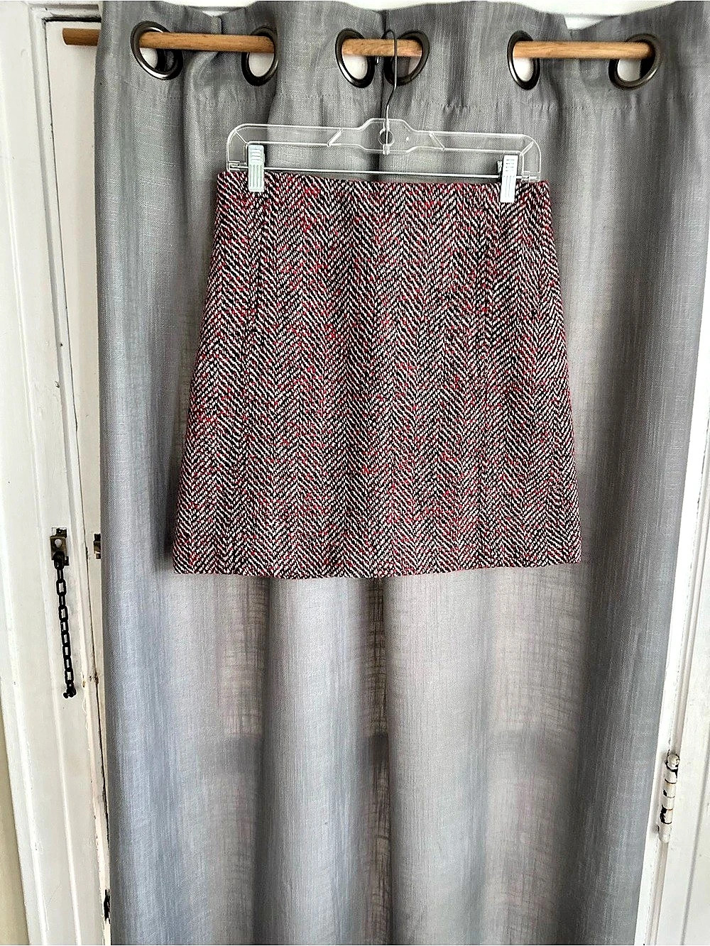 LOFT Herringbone Tweed Mini Skirt Red & Black